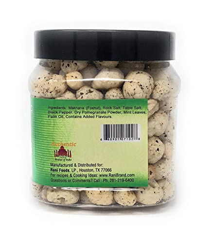 Image of Rani Jumbo Phool Makhana (Fox Nut /Popped Lotus Seed) Rock Salt & Pepper Flavor 3.5oz (100g) PET Jar ~ Indian Tasty Treats | Vegan | NON-GMO | Indian Origin