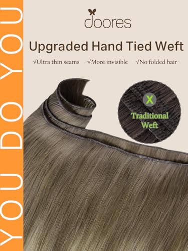 Image of DOORES Weft Hair Extensions Virgin Human Hair, 24 Inch Ombre Ash Brown to Platinum Blonde 60g, Genius Sew in Weft Sew in Hair Extensions Remy