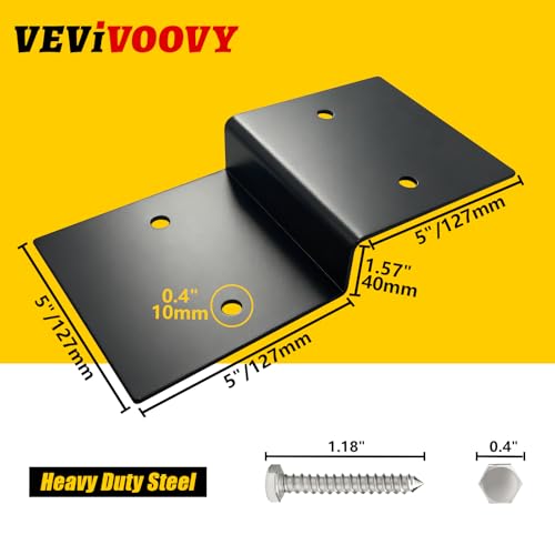 VEVIVOOVY 12.5“ x 5” Heavy Duty Steel Z Bracket,Double Angle Channel Profile Corner Brace for Shelf Fixing Timber Connector Pergola Hardware Brackets for Pavilion,Tree House with Screws(8Pack) by VEVIVOOVY - Image 2