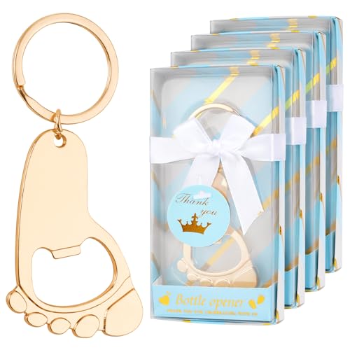 Orlabno Flaschenöffner für Babypartys mit Fußabdruck, Gastgeschenke für Babypartys, Geschenke für Gäste, ideale Dekorationen und Souvenirs für Babyparty (24, blau), 24 Stück