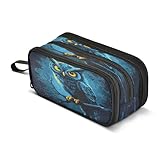 Fierce-looking Owl Pencil Case 3 Compartment Pen Bag Pouch Holder Box School Portable Stationery Storage Bag for Girls Boys
