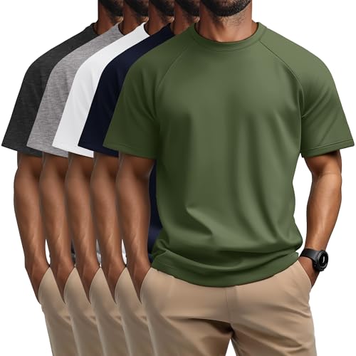 5 Pack Men's Big & Tall Cotton T-Shirts, Short Sleeve Crew Neck Shirts Moisture Wicking Classic Tees Bulk Multipack