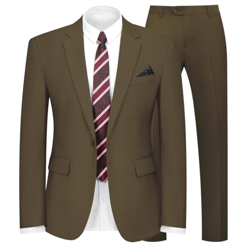 2 Piece Men's Suit One Button Slim Fit Suit for Men Solid Color Blazer and Pants Tie and Square Wedding Business Party Khaki