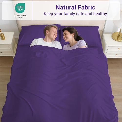 Image of Softan Microfiber Queen Sheet Set with Non-Slip Corner Straps, Purple