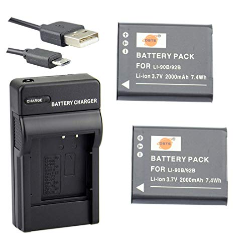 DSTE Li 90B Li Ion batería (2 Pack) y Cargador USB para Olympus Tough TG 1 TG 2 TG 3 SH 1 SH 50 SH 60 SP 100 XZ 2 iHS