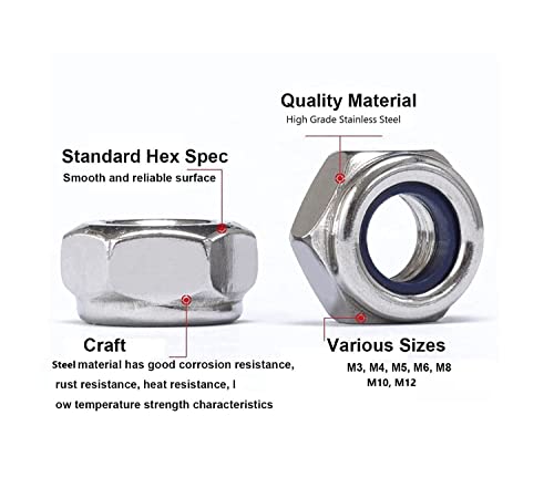Image of Epi-Torque 211 Pcs Stainless Steel Metric Nylon Insert Lock Nut Assortment Kit - 7 Sizes: M3 M4 M5 M6 M8 M10 M12 With Plastic Storage Box