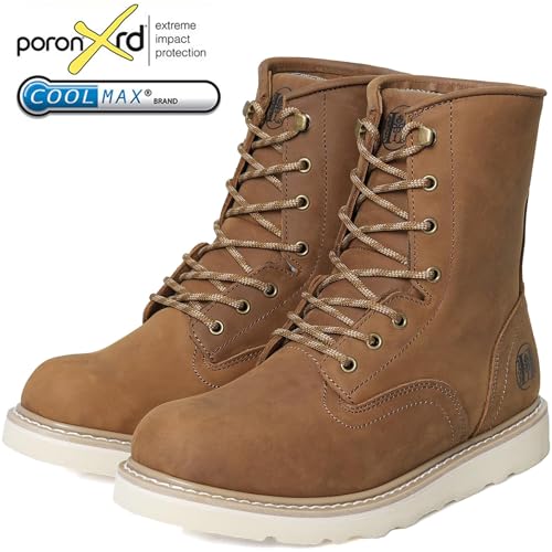 HANDROCK Men's 6"-8" Soft Toe Men's Work Boots, Water Resistant Leather EH Safety Boots With Non-Slip Wedge Outsole 805-8093