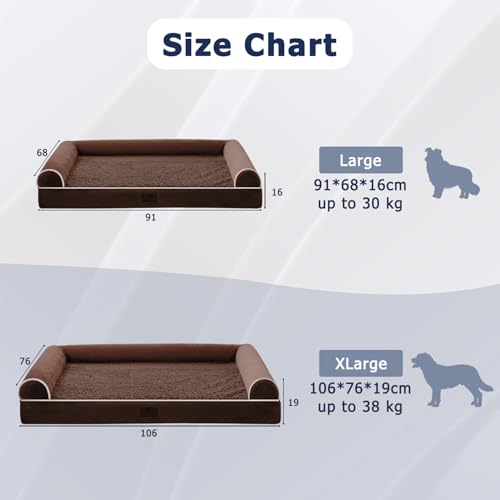 WESTERN HOME Orthopädisches Hundebett mittelgroße Hunde hundesofa Hundecouch Bettchen mit Hoher Rand,Braun,106x76x19 cm