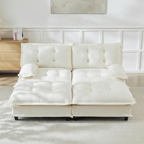 Image of 77 inch U-Shaped Sectional Couches for Living Room, Beige 2 Seater Modern Chenille Deep Seat Sofa Set, Salas para Casa, High Back Love Seat Couches, Cloud Modular Sectional Sets with 2 Ottoman