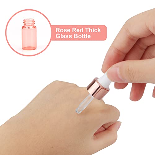 Wresty 15 Pcs Pink Glass Dropper Bottle Essential Oil Dropper Bottles Mini Glass Vials Cosmetic Liquid Container Perfume Aromatherapy Sample Bottles With Glass Eye Dropper (3ml (3/4 Dram)) - Image 4