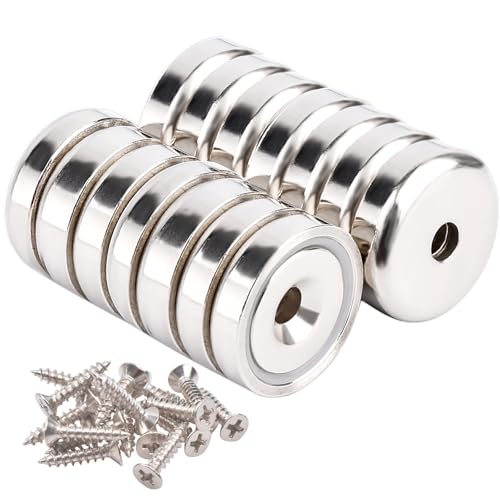 Aenienoe 14 Piezas Imanes Neodimio Potentes,10 kg Fuerza,con casquillo de acero y orificio avellanado,iman 20 mm,con tornillos