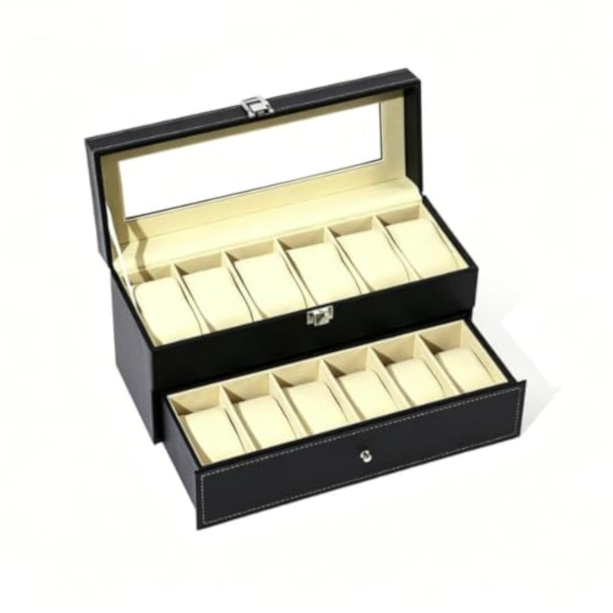 Double-Layer Drawer Watch Box with Transparent Window