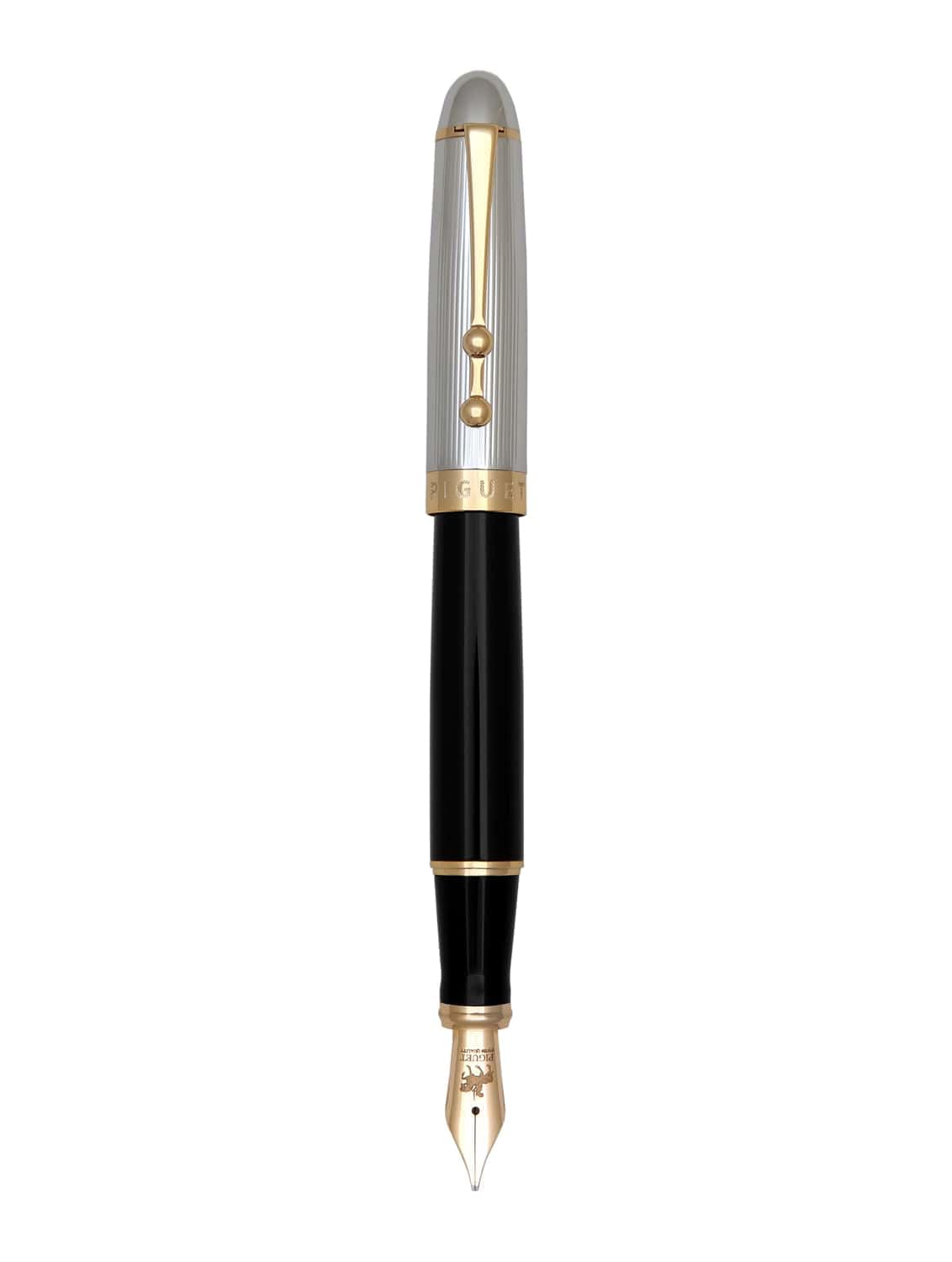 Piguet Genève – Luxuriöser und ergonomischer Füllfederhalter und Kugelschreiber–Deutsche Mittelspitze, goldene Verzierungen–In Geschenkbox mit Nachfüllpatrone und Konverter (Deluxe, Füllfederhalter)