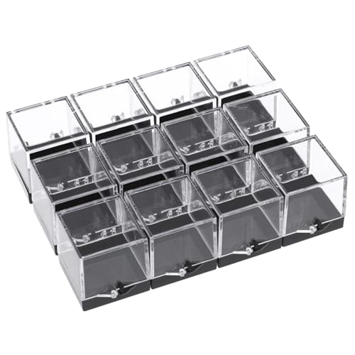Operitacx 12個入り 透明標展示ボックス プラスチック製収納ケース 直方体デザイン 厚手仕上げ 持ち運び便利 鉱物や化石コレクションにな保管