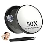 Xevtrak 50X Magnifying Makeup Mirro, Make Up Mirror Magnifying with Suction Cup, Precision Tweezers, Travel Mirror, Small Mirror for Detailed Skincare