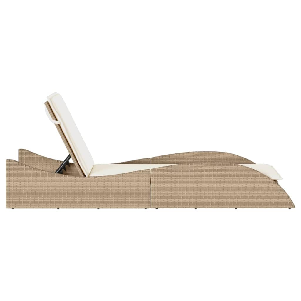Sonnenliege mit Auflage Beige 60x205x73 cm Poly Rattan Feldbett Gartenliege Strandkorb Geeignet für Pool, Terrasse, Garten.