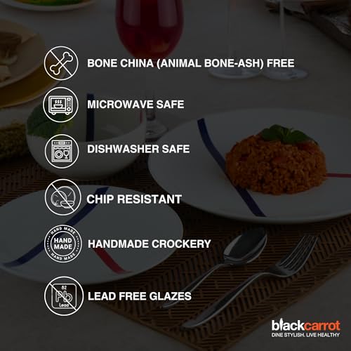 Image of BlackCarrot 21-Piece Ceramic Dinner Set | Porcelain Crockery Set for Dining Table | Glossy White Finish, Spanish Design | Microwave & Dishwasher Safe, Premium Ceramic Dinnerware