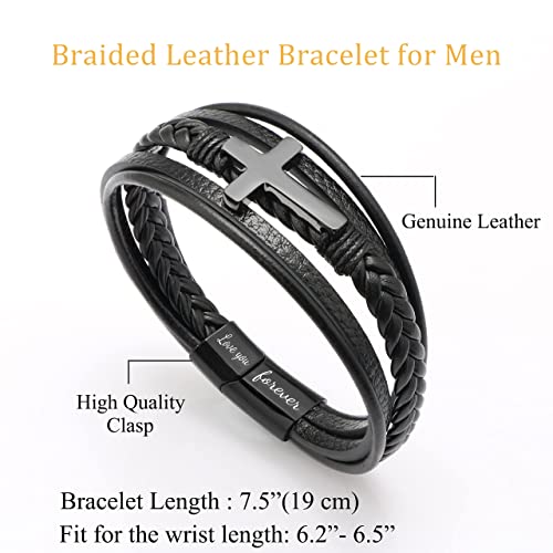Husband Birthday Gifts Mens Leather Bracelet Cross Braided Leather Bracelet To My Man Gifts Black Braided Leather Bracelet Birthday Christmas Valentine’s Day Gifts For Boyfriend Husband #TOP4