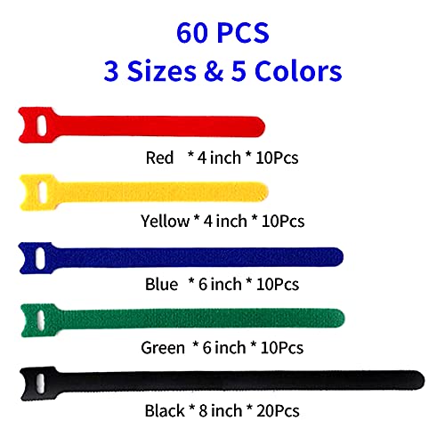 Reusable Fastening Cable Ties Cord Straps,Multi-Purpose Adjustable Fastening Cord Ties Cord Straps Cable Management Organizer Kit With Hook And Loop For Office Home Tv Workshop Pc Desk (60Pack) #TOP1