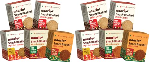 Image of Naario 2 Chilli Garlic, Plain, Masala, Peri Peri Crackers Variety Pack | 12 Calories /pc Healthy Baked Snack for Adults and Kids | flavor Wholesome Indian Snack with No Palm Oil | Pack of 10 (100g each)