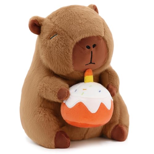 Image of Cute Capybara Plush with Cake - 13-inch Kawaii Capybara Stuffed Animal Pillow Soft Stuffed Plush Toy - Capybara Party Decoration Birthday Gifts for Kids Adult
