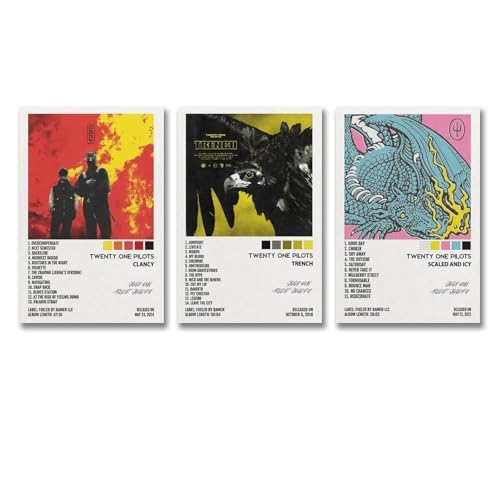 Lot de 3 posters Twenty One Pilots Clancy Music Album Cover Poster pour chambre, art mural esthétique en toile, décoration de chambre à coucher, 20 x 30 cm...