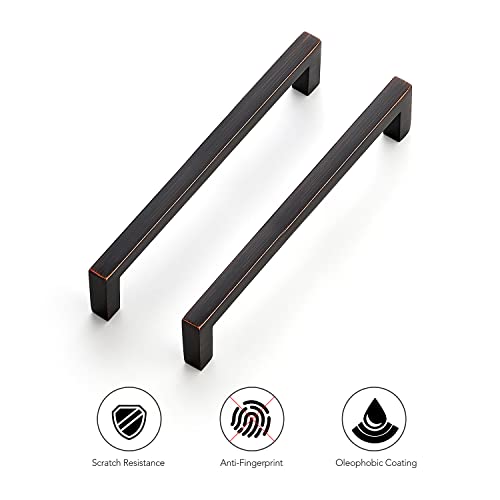 Image of Ravinte Oil Rubbed Bronze Cabinet Handles Slim Cabinet Pulls 5 Inch 20 Pack | Slim Square Bar Grip, Smooth Drawer Pull Feel, Kitchen Cabinet Update, For Cupboards, Dressers, Drawers, Hardware Projects