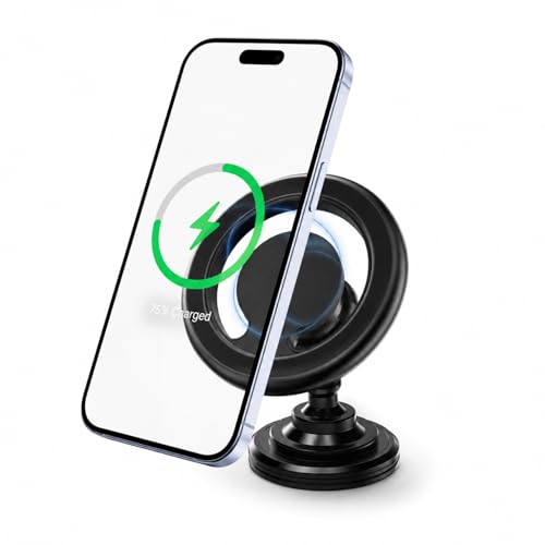 Image of Bigsmall MagSafe Compatible Car Mobile Holder Magnetic Dashboard Phone Mount with 360 Rotation | Strong Magnet Car Phone Stand for iPhone & Smartphones | Black (Pack of 1)