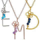 925 Sterlingsilber Monogramm Anhänger für Damen - Personalisiertes Initial Design mit Goldbeschichtung und Edelstein Details, Verfügbar in Mehreren Kettenlängen, Handgefertigt von Emmanuela