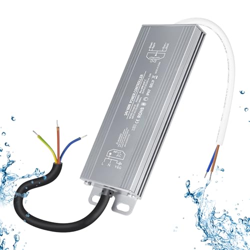 OFFCUP Transformador LED 60W 24V, 2.5A IP67 Exterior Impermeable Controlador, 170-250V AC a 24V DC Voltaje Constante Adaptador para Jardín al aire Libre luz Piscina Focos e Tira LED