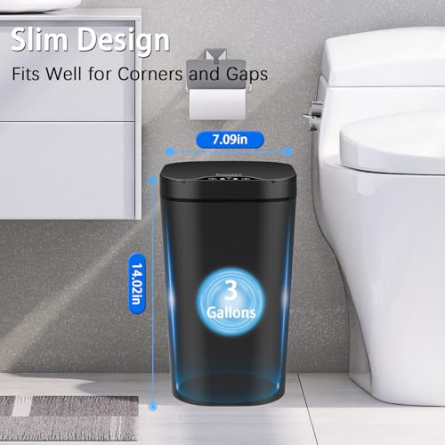 2-Pack-Automatic-Small-Bathroom-Trash-Can-with-Lid-3-Gallon-Touchless-Electric-Garbage-Can-Motion-Sensor-Smart-Trash-Bin-Slim-Dog-Proof-Trashcan-Waterproof-Wastebasket-for-Bedroom-Office-Black