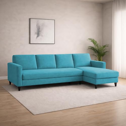 Image of Carlos RHS 4 Seater L Shape Sofa Set for Living Room & Home Office Furniture, Modern Durable Sectional Corner Sofa Couch, Premium Fabric Comfortable Seating with Strong Frame (Turquoise)