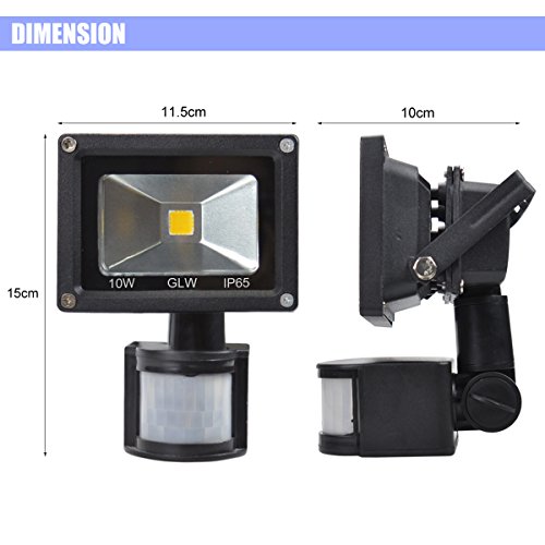 GLW 12V AC or DC LED Motion Sensor Flood Light,10W Mini IP65 Waterproof Outdoor Light,900LM,6000K,Daylight White Security Light with PIR,80W Halogen Bulb Equivalent[NO Plug] - Thumbnail 7