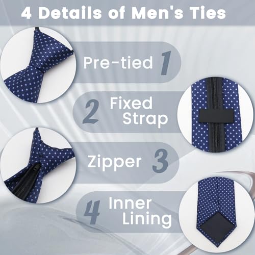 Image of Mens Tie Pre-tied Adjustable Men's Neckties, Zipper Ties for Men Accessories Business Wedding Party