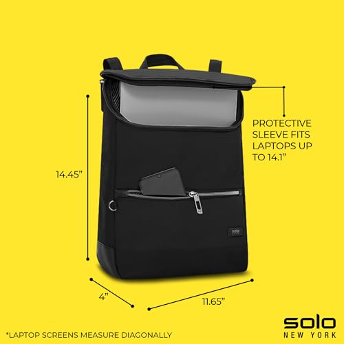 Solo New York Backpack for Women - Carry On Bookbag for Travel & Work, Fits 14.1" Computer, RFID Protection, Lightweight Bag with Laptop Sleeve, Slash Proof - Stealth Hybrid, Black3