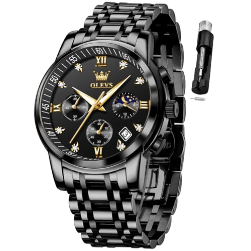 Image of OLEVS Watch for Men Diamond Business Dress Analog Quartz Stainless Steel Waterproof Luminous Date Two Tone Luxury Casual Wrist Watch Blue