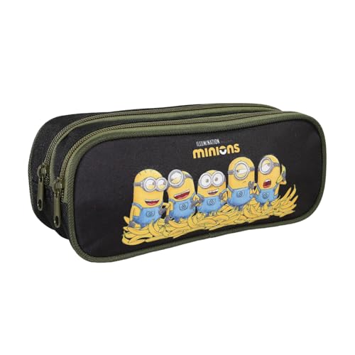 Bagtrotter - I Minions - Astuccio rettangolare per la scuola - Nero - 2 scomparti con zip - 23x7x10cm - Poliestere - Accessori per la scuola e cancelleria