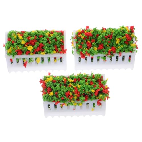 FELTECHELECTR 3pcs Miniature Flower Beds Dollhouse Ornament with Colorful Succulent Plants Realistic Micro Landscape Decoration for Fairy Garden DIY Model House Accessories