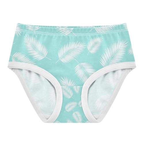 White Palm Leaves Aqua Blue Toddler Girl Underwear, Girls Underwear Cotton, 2T–8 Years