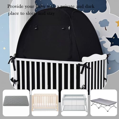 Image of Akiky Pop Up Tent Crib Blackout Tent Mini Crib and Pack N Play Tent Travel Privacy Tent,Blackout Canopy Crib Cover, Sleep Pod for Kids Toddler Baby