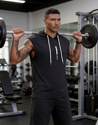 Image of Lexiart Mens Short Sets Sleeveless Workout Hooded 2 Pieces Outfits