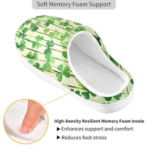 JUNZAN St.Patrick's Green Shamrocks Mens Home Cotton Slipper Winter Memory Foam Travel Slippers for Outdoor Birthday Presents 6-72