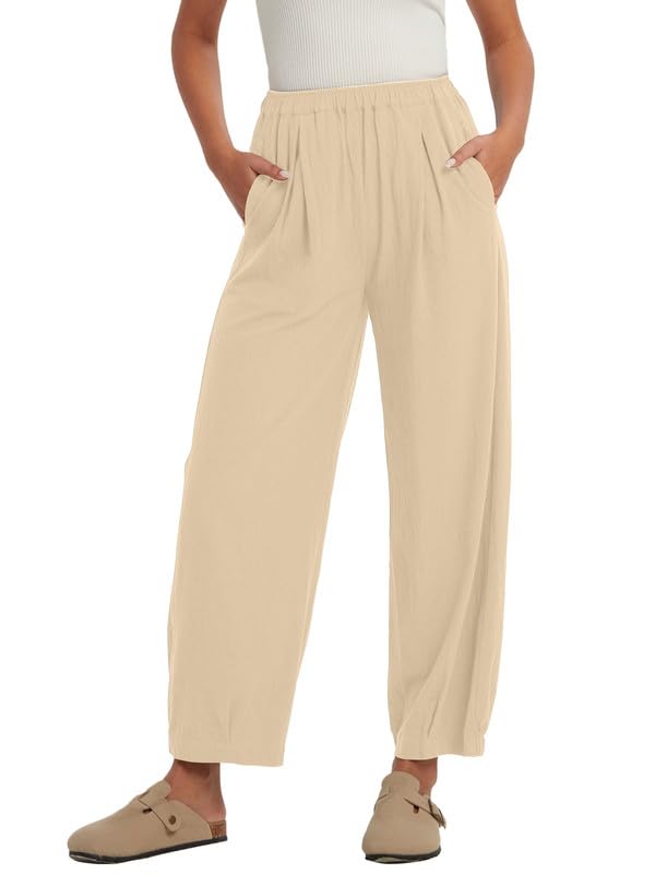 Pantalon large femme coton haute taille grande taille harem crop élastique pour l'été fluide