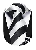 HISDERN Ties for Men Black Tie and Handkerchief Set White Striped Business Formal Woven Pocket Square Wedding College Striped Necktie for husband