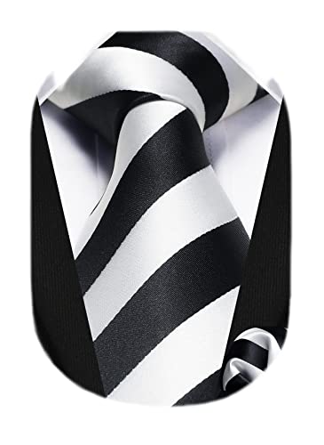 Image of HISDERN Mens Tie Striped Ties and Handkerchief Set Business Formal Woven Pocket Square Wedding College Stripe Necktie