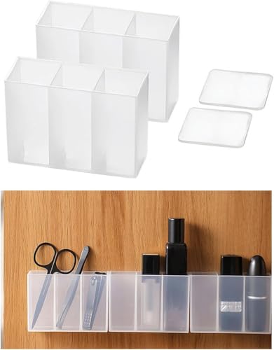 Image of Mini Wall Mount Storage Box, 6 Compartment Transparent Plastic Makeup Brush Lipstick Holder Self-Adhesive Pen Holder Makeup Organizer for Home Office..