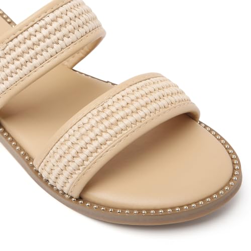 Image of Tilocow Women's Flat Sandals Two Strap Summer Dressy Studded Slide Sandals Open Toe Cute Casual Slip on Comfort Shoes for Beach Travel Daily Wear