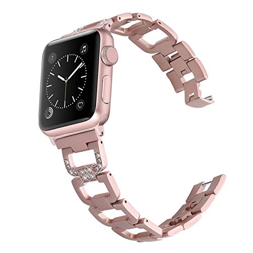 PUGO TOP Bracelet Compatible pour Apple Watch Série 4 Série 3 Série 2 Série 1 38mm 40mm 42mm 44mm, Remplacement de la Bande D-Style en Acier Inoxydable de qualité pour iWatch(42mm/44mm,Rosa)