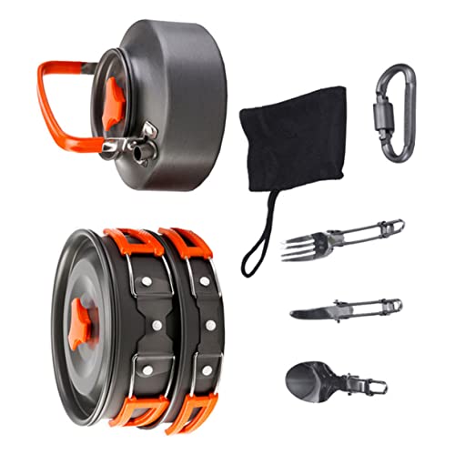 HEMOTON 1Set Portable Camping Cooking Durable Teapot Cookware Lightweight Person Outdoor Kitchen Supplies for Hiking BBQ Picnics Orange
