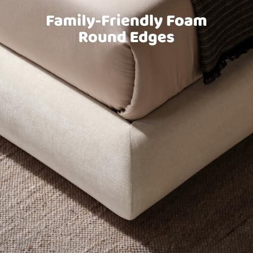 Image of RECCI Airframe Bread Queen Curved Cloud Platform Bed Frame | Fully Cushioned Foam Arched Panels and Soft Rounded Headboard, Easy to Assembly, Beige Chenille Fabric for Aesthetic Bedrooms
